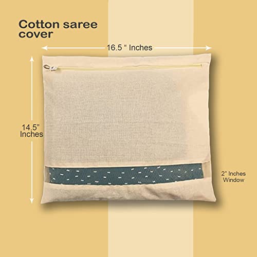 Image of Cotton Saree Bags | Covers for Storage Big size single with Zip Closure for Clothes Bags and Wardrobe Organizer with Transparent mesh window (16 x 14 Inches) (9bag)
