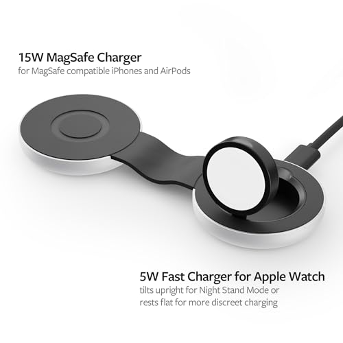 Twelve South Butterfly 2-in-1 USB-C MagSafe Charger | Compact Travel-Friendly Design Fast-Charges iPhone and Apple Watch