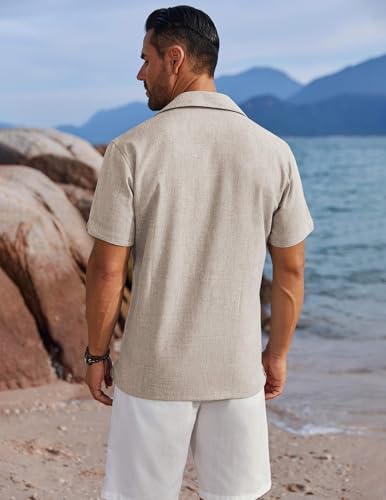 Image of COOFANDY Men's Button Down Shirts Short Sleeve Casual Shirts Summer Beach Linen Shirts with Pocket