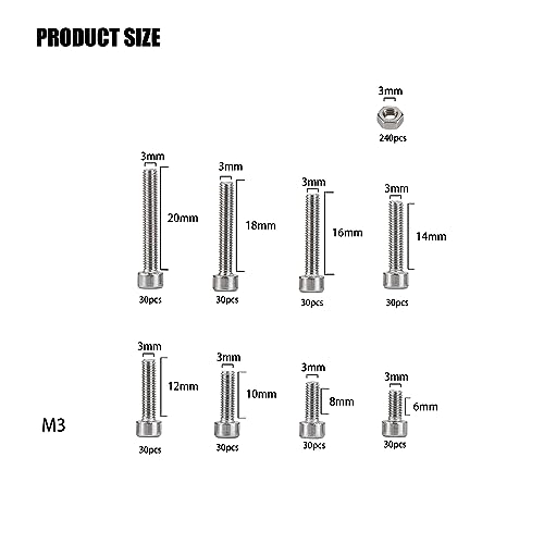 KOXXIAMOQ 480 Pcs M3 Bolts and Nuts Set, Hexagon Socket Head Cap Bolts, Stainless Steel Machine Screws Assortment Kit - Image 2