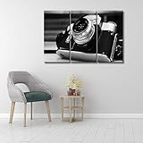 3 Panels Vintage Old Camera Pictures Wall Art on Canvas Print Home Modern Painting Wall Decor Living Room Bedroom Black and White Canvas Wall Art Stretched and Framed Ready to Hang(42'Wx28'H)