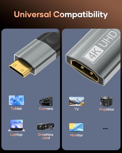 Mini HDMI to HDMI Adapter, 4K@60Hz 1440P@144Hz Mini HDMI Male to HDMI Female Extender Cable HDR 3D Compatible with Raspberry Pi Zero Camera TV Laptop Portable Monitor HDTV Camcorder
