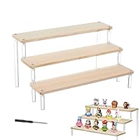 HAOMEEDUO Holz Acryl Riser Display Ständer 3-Stufig Acryl Display Ständer Holz Holzregal Display 3 Tier Regal Organisator Tischregal für Figuren Schmuck Cupcake Dessert Lippenstift Gewürz (30x16x7cm)