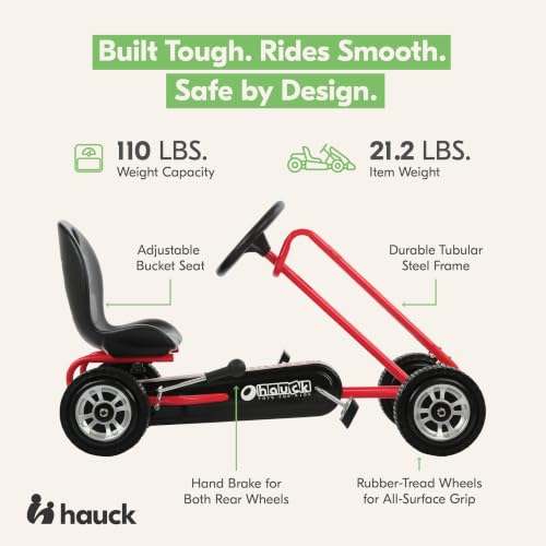Image of hauck Kids Pedal Go Kart, 4 Wheel Bike Cart, Ride for Ages 4-8, Red