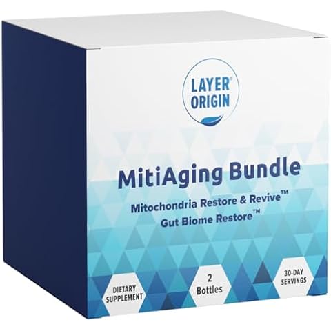 Layer Origin MitiAging Bundle, Anti-Aging 2-Bottle Pack: Gut Biome Restore and Mitochondria Revive - Boost Cellular Health Naturally, 30 Day Supply Cover