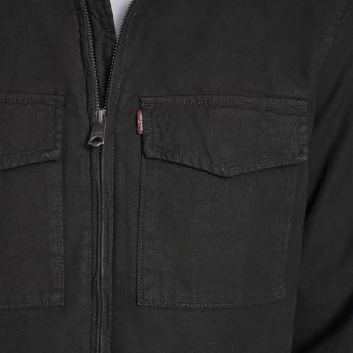 Levi's Men's Stand Collar Cotton Military Jacket with Hidden Hood, Black, XX-Large - image 4