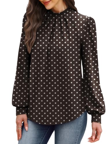 Image of WIHOLL Long Sleeve Shirts for Women Mock Neck Tops Pleated Front Blouses Dressy Casual Spring Fall Clothes 2026 Fashion