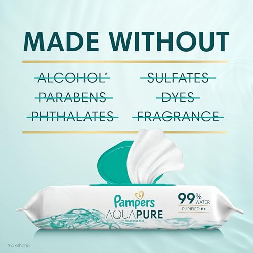 Pampers Aqua Pure Baby Wipes, 99% Water, Fragrance Free, 672 Baby Wipes Total (12X Flip-Top Packs) by Pampers - Image 4