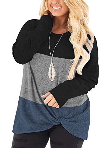 Image of DOLNINE Womens Plus Size Knotted Tops Long Sleeve Tee Shirts Loose Casual Blouse