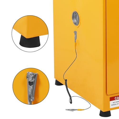 Image of Flammable Cabinet 17 inch x 17 inch x 18 inch, Safety Cabinet - Fireproof, Galvanized Steel, Leakproof, Hazardous Storage Cabinet for Industry, Company and Home, Yellow