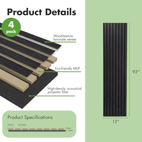 Image of Art3d 12 inch x 93 inch Acoustic Wood Slat Wall Panel, 4pcs, 31 sq.ft, Grey Oak