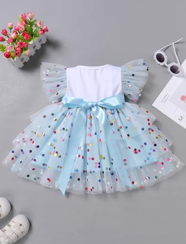 IMEKIS Toddler Birthday Girl Dress Shiny Confetti Tulle Tutu Dress Ruffle Sleeve Cake Smash Outfit Photo Shoot 1-6T3