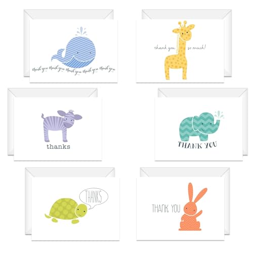 Canopy Street Adorable Animal Thank You Note Cards / 36 Baby Shower Thanks Greeting Cards / 3 1/2