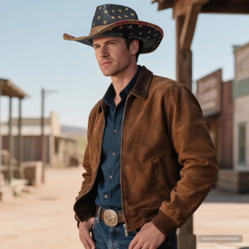Image of Evankin American Flag Hat, USA Western Cowboy Hat on July 4th | American Flag Hat, 4th of July Patriotic Hat,USA Western Cowboy Hat, Straw Weaving Star,Summer Sunhat for Men and Women