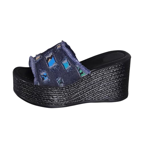 Sandales en denim compensées pour éviter les douleurs aux pieds en été