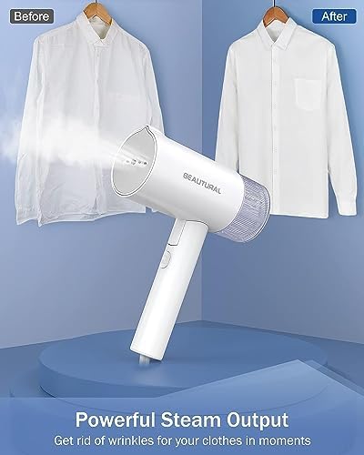 BEAUTURAL Parownica składana, ręczna prasownica parowa z popierseniem parowym 150 ml, 1000 W, długość kabla 1,9 m,żelazko parowe (Biały)