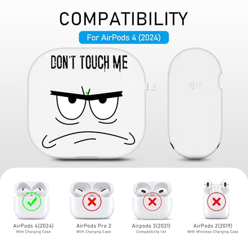 Image of for Apple Airpods 4th Generation Case Covers(2024),Don't Touch Me for Airpods 4 Cover with Keychain /Lanyard Soft Cute Shockproof Cover for Women Men Compatible AirPod 4 Case,White