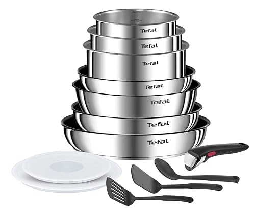 Tefal Ingenio Emotion On, Set de 13 Piezas, Acero Inoxidable, Apilable, Revestimiento Antiadherente, L897DS04