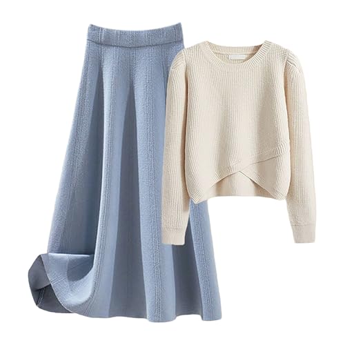 Vhersily Conjunto de 2 piezas para mujer, falda larga, suéter de punto ajustado, elegante, informal, irregular, a la moda, suave y ligero, vestidos de novia, vestidos de ceremonia de manga larga