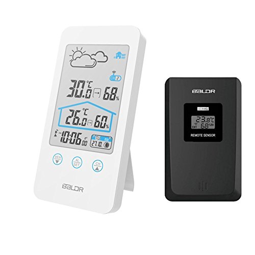 iado Station Météo, Station Météo Intérieure/Extérieure avec sans Fil Capteur, Thermomètre Hygromètre Moniteur Température Humidité LCD Digital (Blanc)