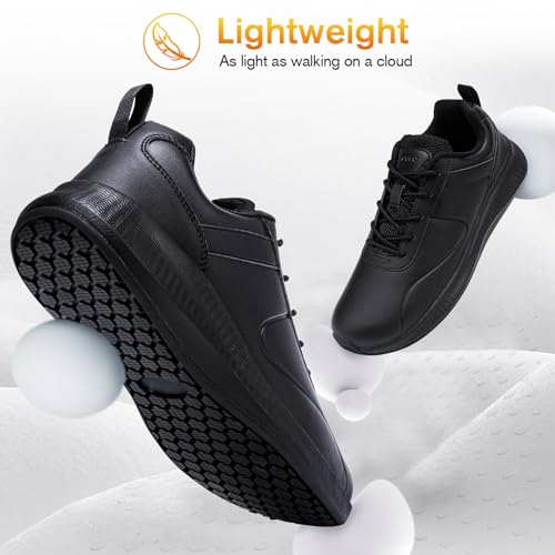 Image of Non Slip Work Shoes for Mens Slip On Sneakers Waterproof Chef Kitchen Shoe Comfortable Slip Resistant Restaurant Footwear Hombre Zapatos de Trabajo, Black