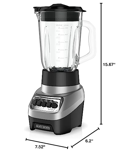 BLACK+DECKER PowerCrush Multi-Function Blender with 6-Cup Glass Jar, 4 Speed Settings, Silver - Image 3