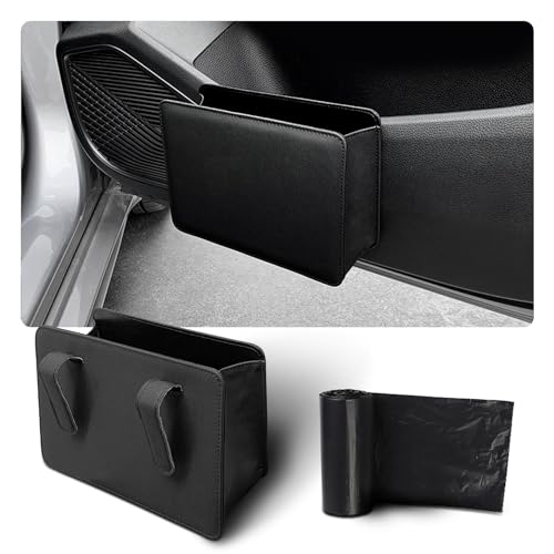 Image of SOMUCH Car Trash Can, Leather Trash Bin with Roll of Trash Bags, Foldable Mini Dustbin Storage Box, Car Seat Back Multi-Functional Garbage Can for Car SUV (Black)
