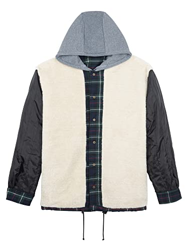 Image of COEVALS CLUB Men's Flannel Shacket Casual Button Snap Sherpa Quilted Lined Premium Jacket Shirts