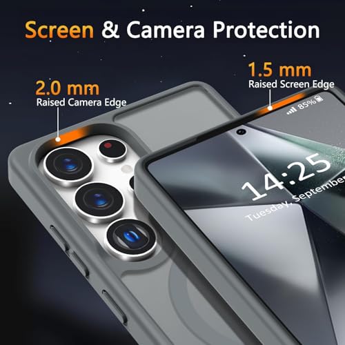 Image of Elzzi Magnetic Guard Designed for Samsung S25 Ultra 5G Case Translucent Matte Hard PC + TPU Back Cover [Compatible with MagSafe] Anti-Scratch Phone Case (Grey)