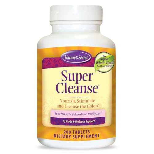 Nature's Secret Super Cleanse Extra Strength Toxin Detox & Gentle Elimination Total Body Cleanse, Digestive & Colon Health Support - Stimulating Blend of 14 Herbs with Probiotics - 200 Tablets Nature's Secret Super Cleanse Extra Strength Toxin Detox & Gentle Elimination Total Body Cleanse, Digestive & Colon Health Support - Stimulating Blend of 14 Herbs with Probiotics - 200 Tablets