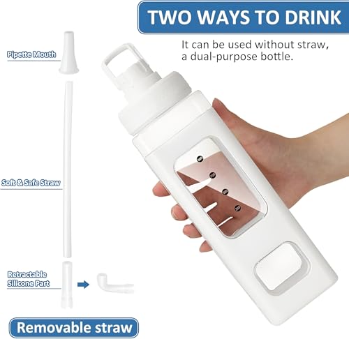 Image of Kawaii Water Bottle with Straw and Lid, 700ml /23.6OZ Cute Water Bottles BPA-free & Leak Proof Square School Drinking Bottle, Cute Plastic Color School Water Bottle for Girls (White)