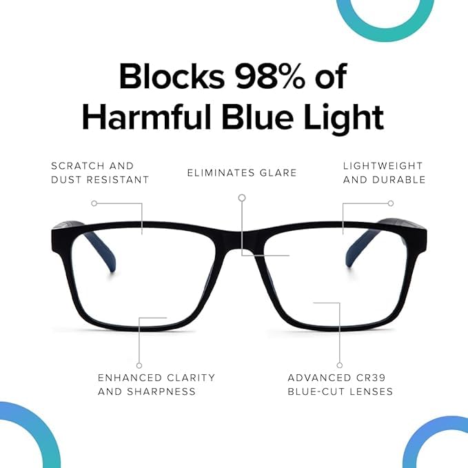 Image of Computer Glasses for Eye Protection | Reading Glasses for Men | Blue Light Blocking Glasses Spectacles | Blue Cut Glasses | UV Protection Glasses | For Men & Women | Zero Power | Medium