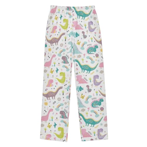 ZZXXB Colorful Dino Print Boys Long Pants Soft Trousers Elastic Waist Kids Lounge Bottoms with Pockets S-XL