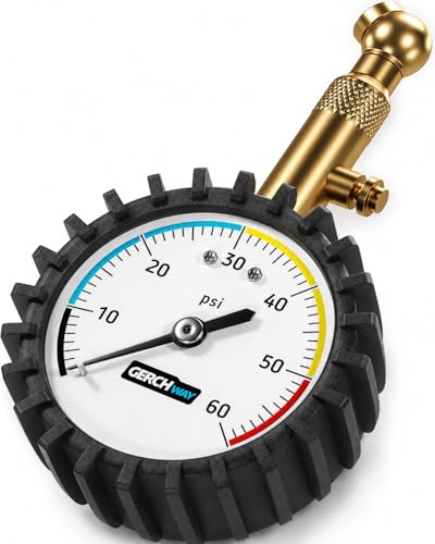 Image of Tire Pressure Gauge for Cars - Large Dial Numbers & 360 Swivel Chuck, Accurate Air Pressure Gauge for Tires - 60 PSI