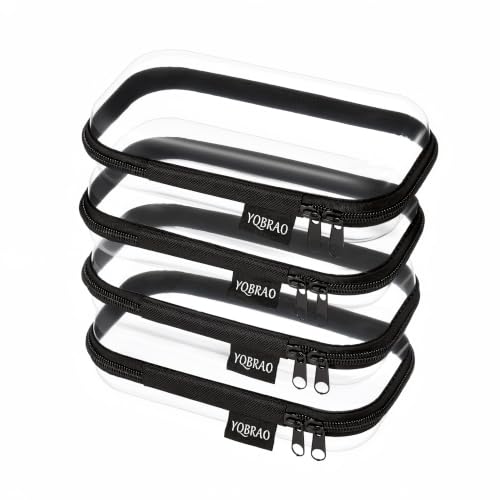 YQBRAO Clear Hard Shell Zipper Cases, 4 Small Cable Organizers, Black