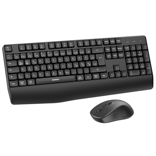 Bluetooth Tastatur mit Maus, Tastatur Maus Set Kabellos Ergonomisch, 2,4 G USB/Bluetooth Multi-Ger&auml;t, Funktastatur in QWERTZ Layout f&uuml;r Mac OS/Windows PC-Computer Laptops, Schwarz