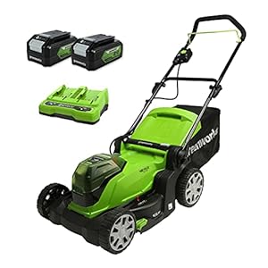 Greenworks G24X2LM41K4X Draadloze Accu Grasmaaier voor Gazons Tot 440m², 41 cm Maaibreedte, 50 L Zak PLUS Twee van 2 x 24V (48V Equivalent) 4Ah Batterijen en Dubbele Oplader