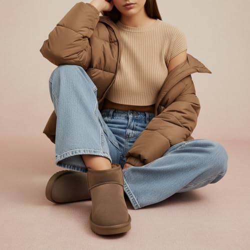 Image of CUSHIONAIRE Hip-3 Genuine Suede Leather Ankle Boots for Women - Pull On Cozy Faux Fur Boots Womens Shoes with Comfortable Memory Foam