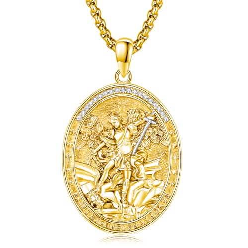 St. Michael Necklace 925 Sterling Silver Gold Police Archangel Michael Pendant Necklace Archangel St. Michael Pendant Amulet Religious Jewelry Gift for Men Women