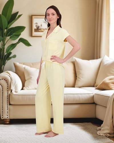 Image of Rachel Zoe Button Up Pajamas for Women Set, Jersey Knit Soft PJs with Button Down Pajama Top and Long PJ Pants