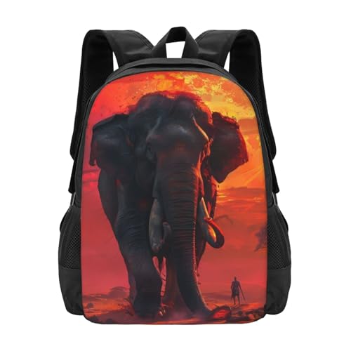 Large Capacity Fantasy Elephant Illustration Backpack Large Multipurpose Bag Double Zipper Backpack Unisex 17 Inch