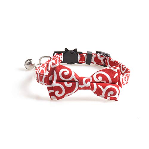 PETFAVORITES Breakaway Bowtie Cat Collar with Bell - Ninja Kitten Bow Tie Kitty Teacup Puppy Clothes Accessories, Adjustable and Handmade (Red, 7.8 to 10.2-Inch)