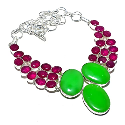 Collier Kashish en Onyx Vert et Rubis du Cachemire en Argent