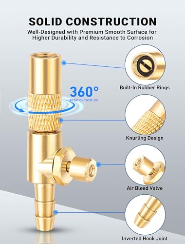LUMITECO 2-Pack Screw On Air Chuck with 1/4'' Barb End, Twist-On Tire Chuck w/Air Bleed Valve for Portable Mini Air Compressor, Tire Inflate Pump Replacement Nozzle w/Barb Connector for Hose Repair