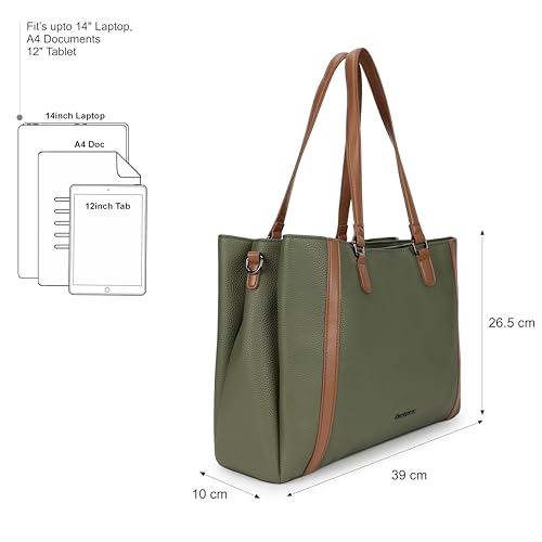 Image of Fastrack Metro Carry Laptop Tote | Faux-Leather Women's Handbag | white with black Details | 14 inch Laptop Compatible | Dual Carry Options | Pebbled Texture