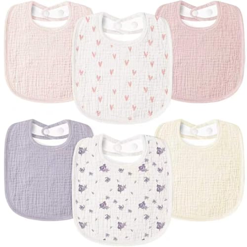 Image of Susurration Muslin Baby Drool Bibs 6Pack Soft Square Adjustable Baby Bandana Bibs for Unisex Girls & Boys
