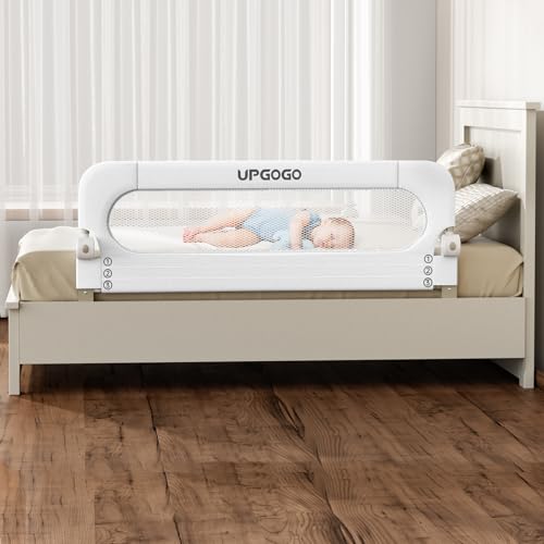 UPGOGO Folding Bed Rail for Toddlers,Baby Bed Rail Guard with Reinforced Anchor Safety System,Fit Bunk,Full Size,Queen,King,Twin(White,59