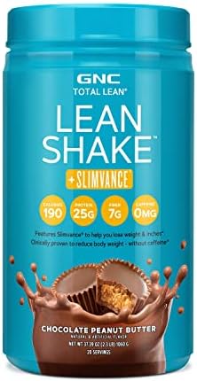 GNC Total Lean Shake + Slimvance | Caffeine Free Protein Powder, Helps Reduce Body Weight | Chocolate Peanut Butter | 20 Servings