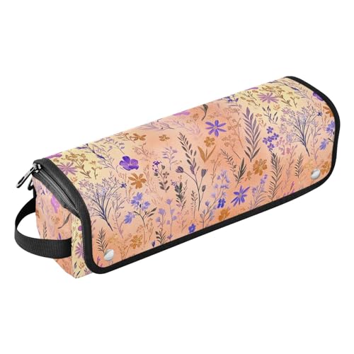 Bolsa de viaje para herramientas de cabello con flores moradas y detalles en dorado rosa, para planchas, rizadores y alisadores