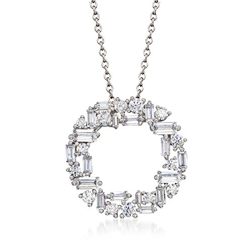 Ross-Simons 1.75 ct. t.w. Baguette and Round CZ Open Circle Pendant Necklace in Sterling Silver. 16 inches